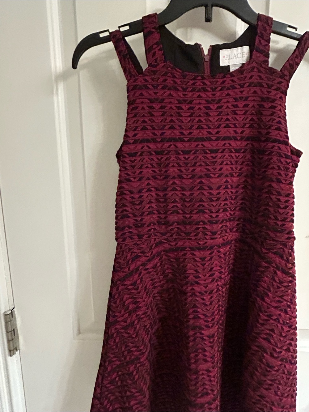 NWT-Girls The Children's Place Burgundy Textured Fit & Flare Dress - Picture 2 of 14